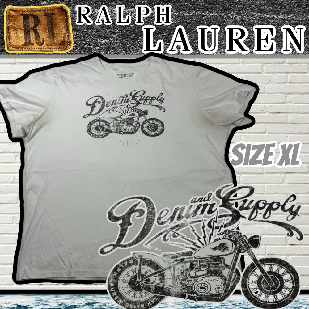 Denim and Supply Ralph Lauren Tshirt Motorcycle Print Men's White Size XL